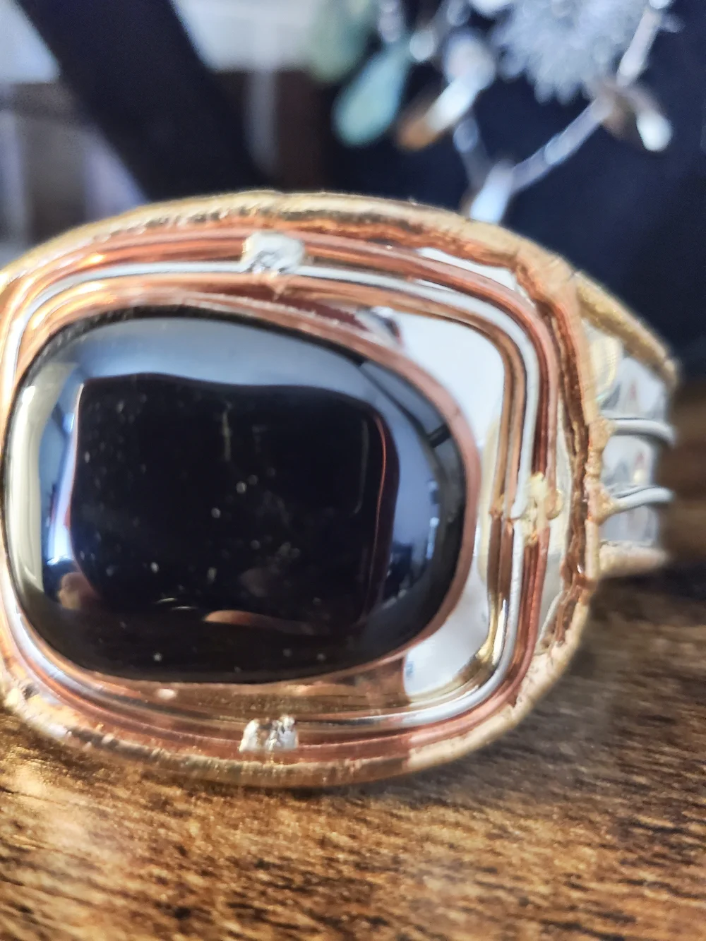 Mixed-Metal Black Stone Fashion Ring - Electronics Wearables